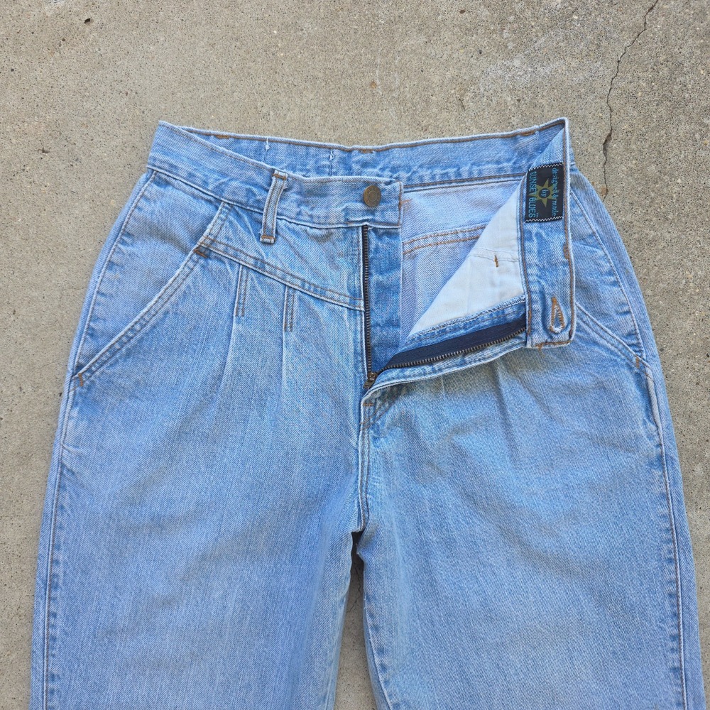 VTG Sunset Blues Jeans Size 26x27 High-Waisted Pleated Front Barrel Leg 80s USA - Picture 8 of 15